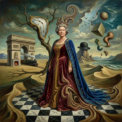 Surrealistic Empress in Regal Attire | Mind-Bending Landscape