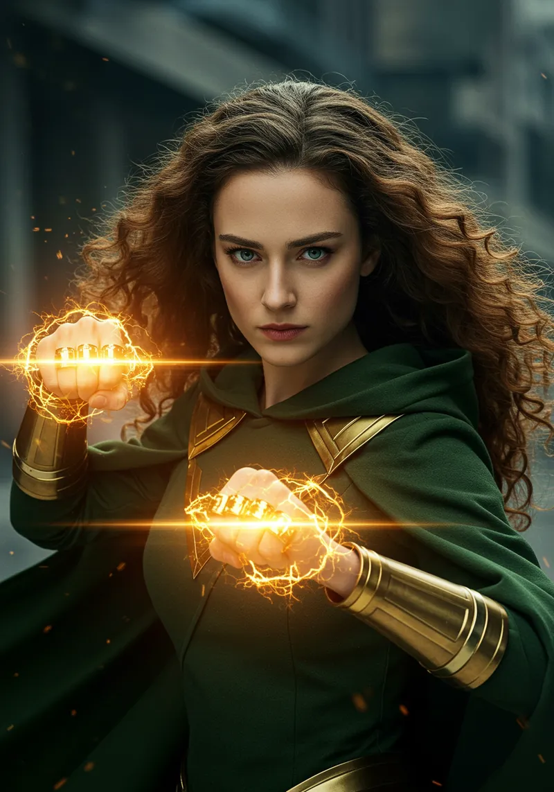 Smart Superheroine with Golden Finger Rings Smart Superheroine with Golden Finger Rings