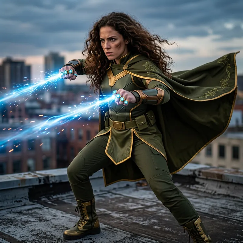 Smart Superheroine with Golden Finger Rings