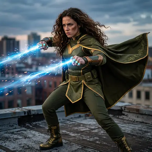 Smart Superheroine with Golden Finger Rings