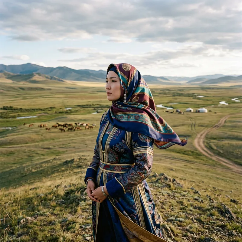 Beautiful Mongolian Women with Hijab | Traditional Dress Beautiful Mongolian Women with Hijab | Traditional Dress