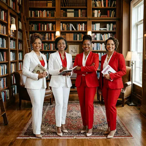 Empowered Black Women in Elegant Library Setting