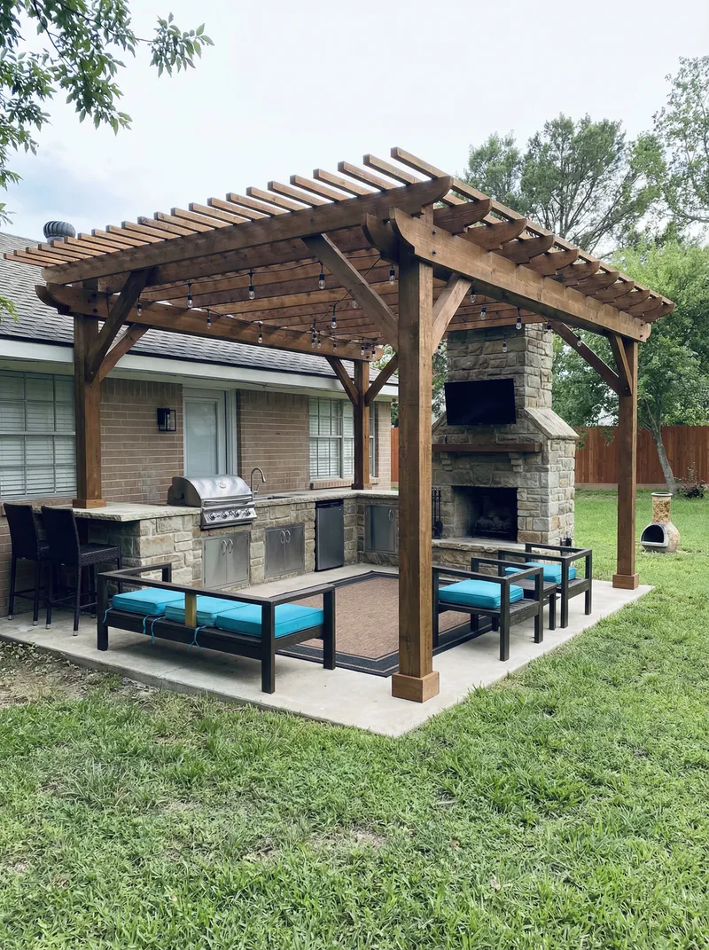 12ft x 28ft Pergola with Outdoor Kitchen & Furniture 12ft x 28ft Pergola with Outdoor Kitchen & Furniture