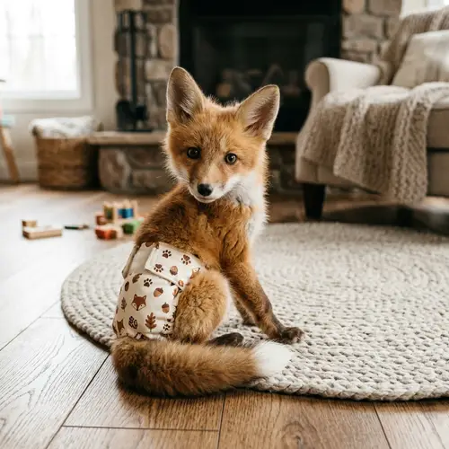 Cute Little Fox in Playful Poop Diaper