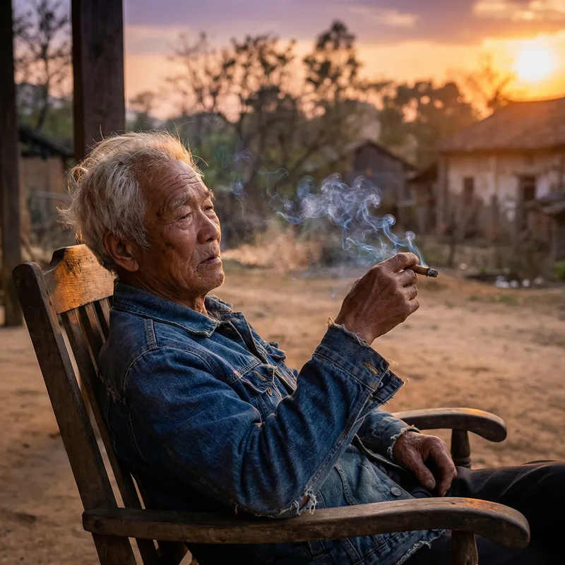 Powerful Image of an Asian Man Smoking at Dusk