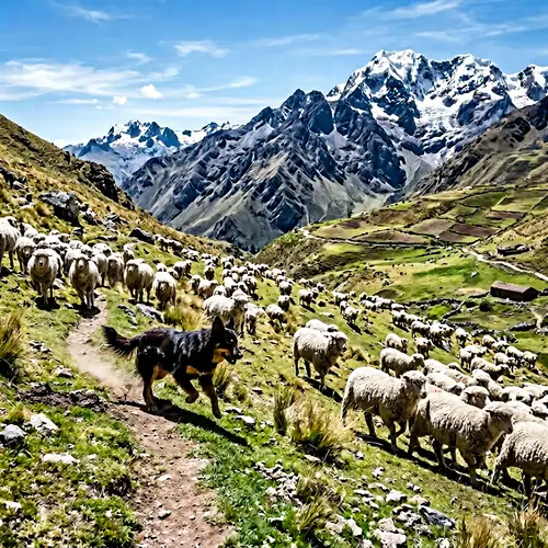 Dog Herding Sheep in the Andes of Peru