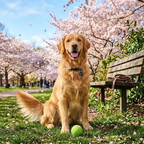 Tranquil Scene: Golden Retriever Playing in Park