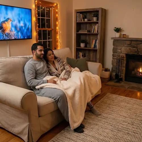 Cozy Movie Night with Middle Eastern Man and Hispanic Woman