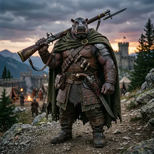 Experienced Giff Mercenary Fighter & Gunner Character