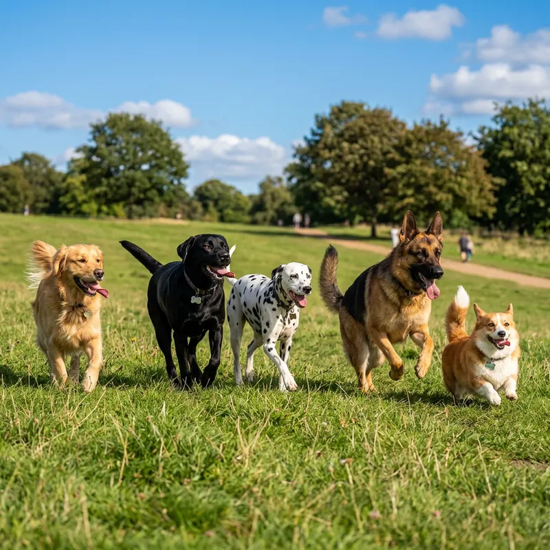 Energetic Dogs Running in Park | Sunny Day Playful Pups Energetic Dogs Running in Park | Sunny Day Playful Pups