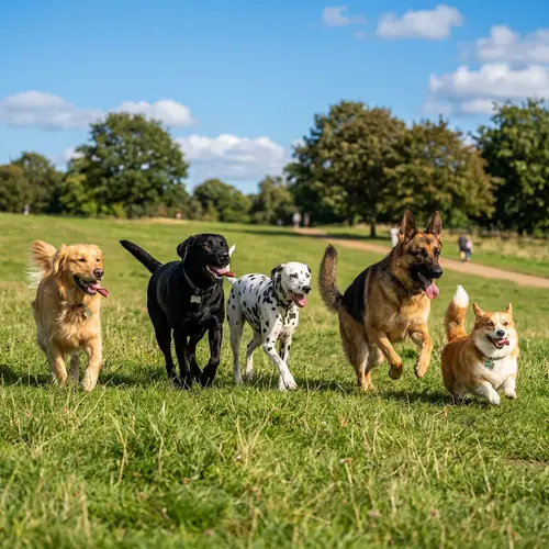 Playful Dogs Running in Park | Energetic Dog Breeds Playing Outdoors