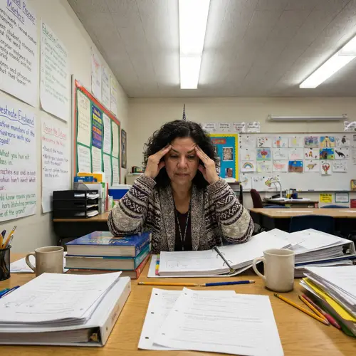 Exhausted Teacher in Classroom | Hard Work and Determination