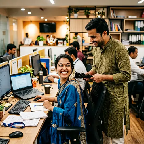 Playful Indian Couple in Traditional Office Attire