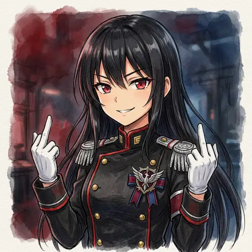 Cute Anime Girl in Black Military Uniform | Long Hair & Red Eyes