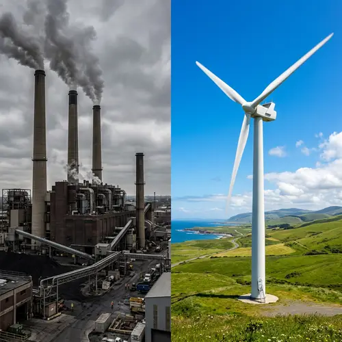 Traditional vs Clean Energy: Power Plant vs Wind Turbine