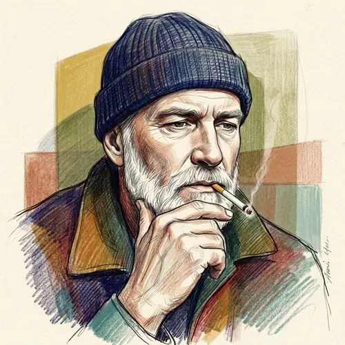 Contemplative Portrait Sketch in Mid-Century Style