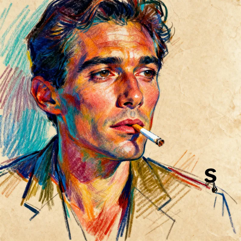 Contemplative Portrait Sketch in Mid-Century Style Contemplative Portrait Sketch in Mid-Century Style