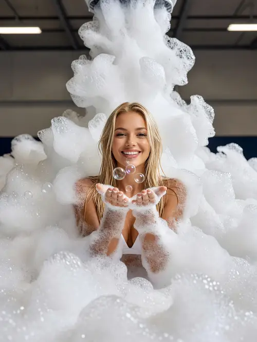 Stunning Foam Party Photoshoot with Bubbly Blonde Model