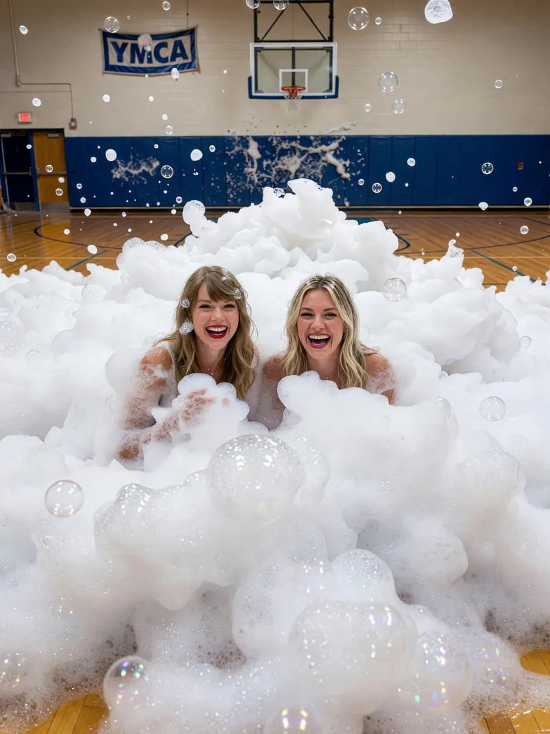 Taylor Swift & Hilary Duff: Fun Foam Party Photoshoot Taylor Swift & Hilary Duff: Fun Foam Party Photoshoot