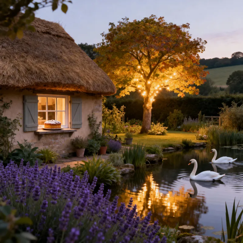 Cozy English Country House with Lake and Swans