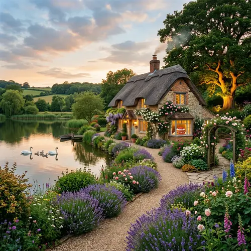Cozy English Country House with Lake and Swans