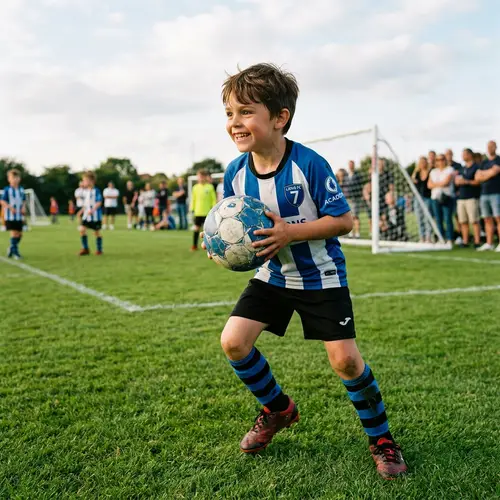Passionate Young Football Enthusiast on Green Field