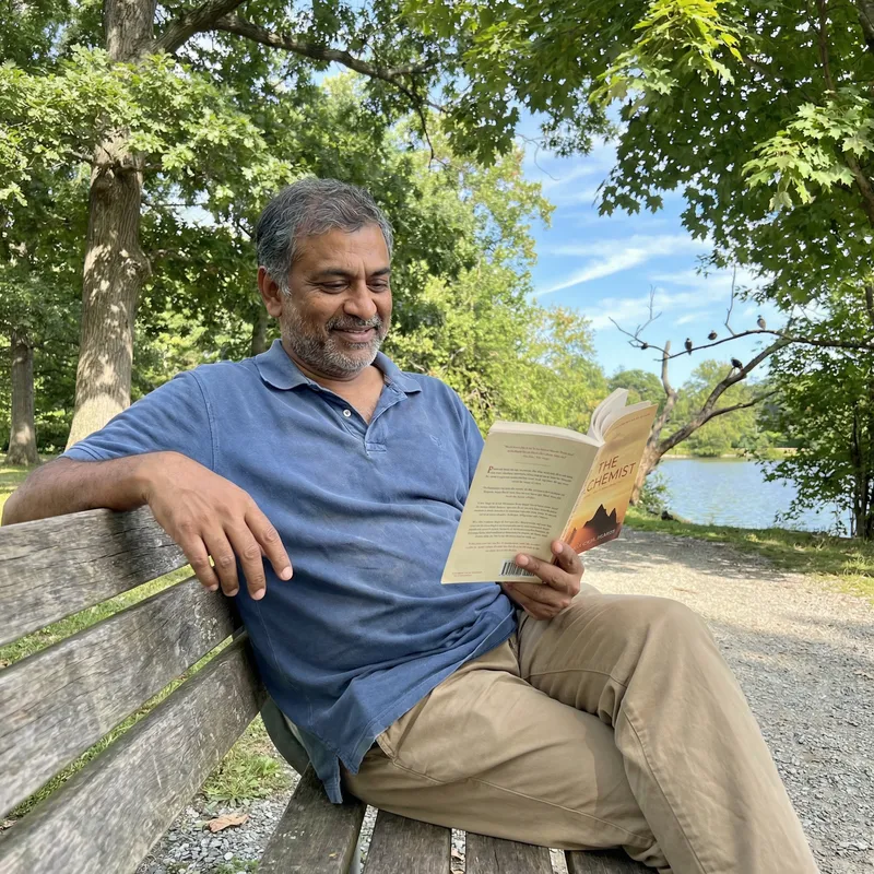 Serene South Asian Man Free of Stress Relaxing in Peaceful Park