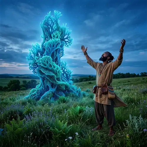 African Herbalist Admiring Giant Sea Moss Structure