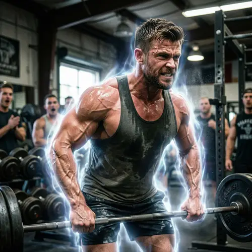 Muscular Caucasian Man Emitting Intense Energy