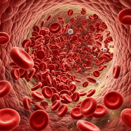 Vivid Microscopic View of Red Blood Cells in Blood Stream