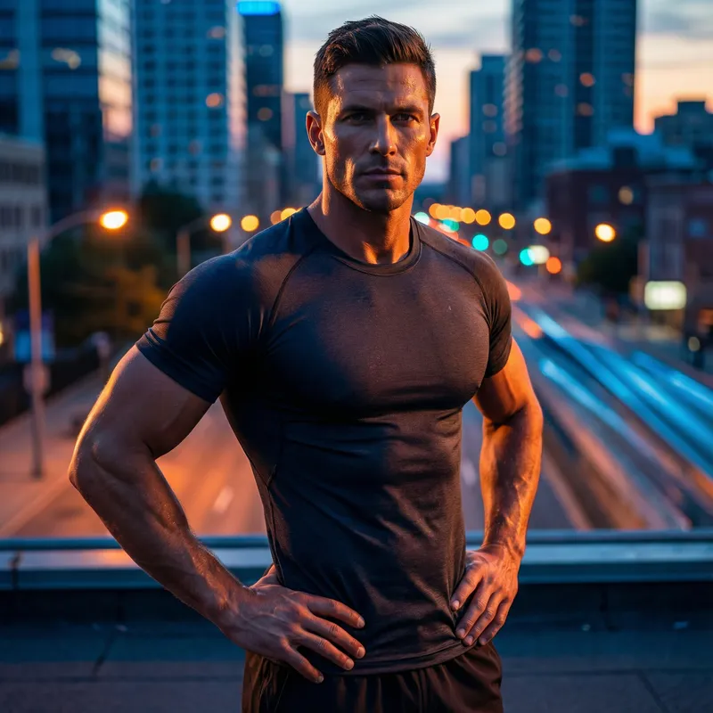 Dynamic Portrait of a Muscular Fitness Model