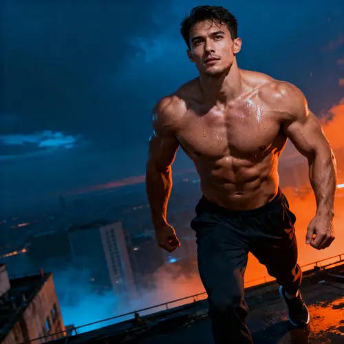 Dynamic Portrait of a Muscular Fitness Model