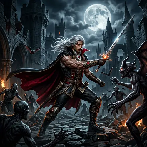 Muscular South Asian Alucard | Gothic Armour, Sword & Moon