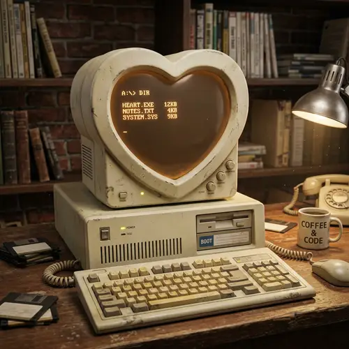 Vintage Heart-Shaped Computer for Nostalgic Enthusiasts