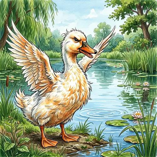 Angry Duck Illustration | Serene Pond Scene