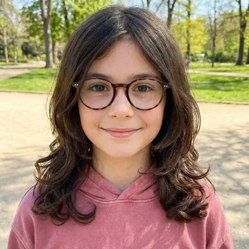 Stylish Young Girl with Wavy Dark Brown Hair