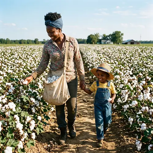 Black Mother & Son in Cotton Field | Resilience & Love