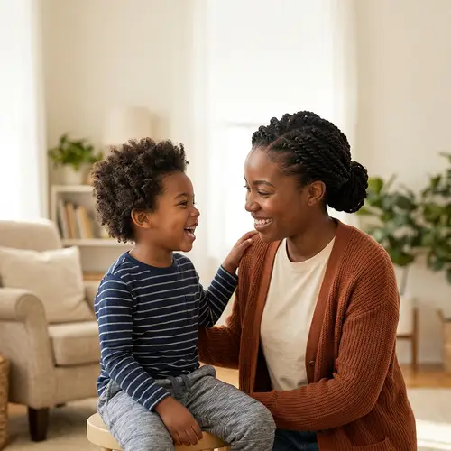 Engaging Black Mother Smiling with 5-Year-Old Son