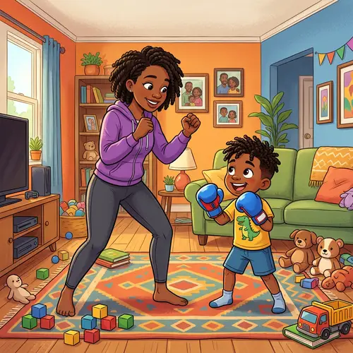Black Mother Teaches 5-Year-Old Son Boxing | Warm & Cheerful Scene