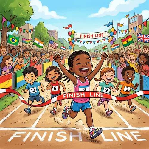 Diverse Kids Foot Race | Black 5-Year-Old Triumphs