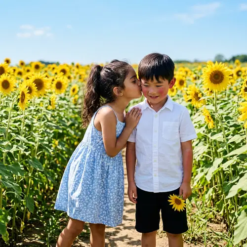 Innocent Kisses: A Sweet Moment Between Young Friends