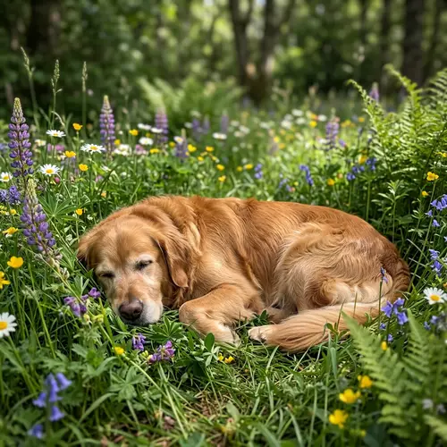 Serene Dog Resting in Eternal Peace | Nature Scene
