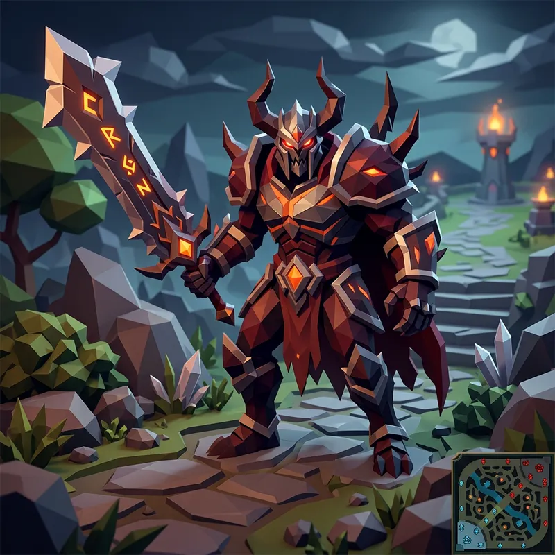 Low Poly 3D Antagonist Creature with Sword