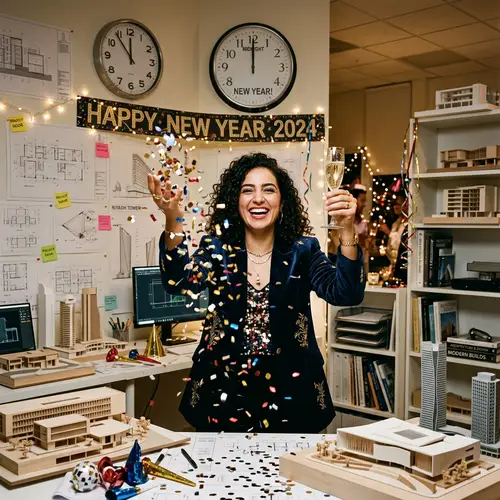 Middle-Eastern Female Architect Celebrating New Year | Architectural Designs