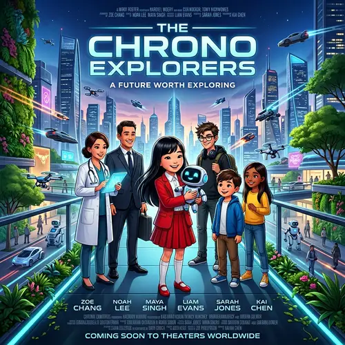 Futuristic Movie Poster Design Featuring Mini Robot