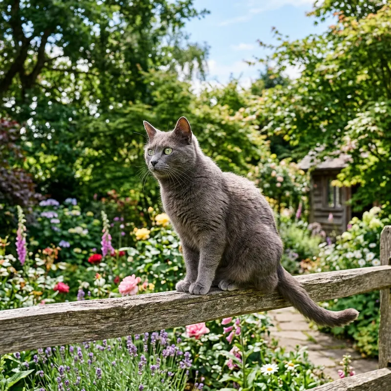 Adorable Domestic Short-Haired Cat Basking in Garden Sunlight Adorable Domestic Short-Haired Cat Basking in Garden Sunlight