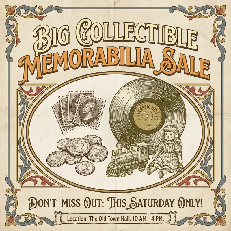 Vintage Memorabilia Sale Poster - Collectibles Galore