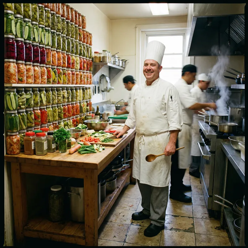 Colorful Pickles & Chef | Kitchen Scene Inspiration