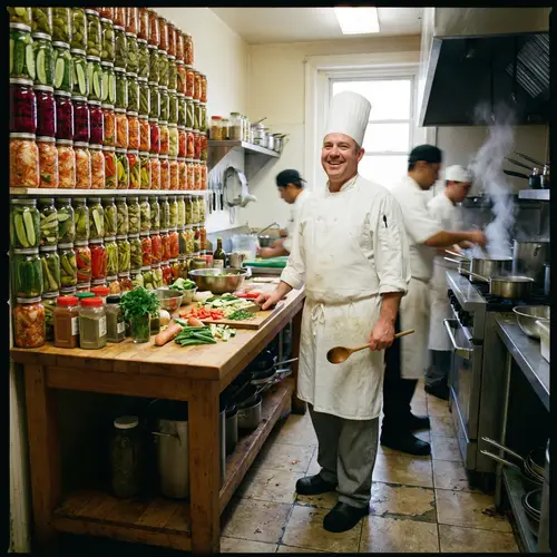 Colorful Pickles & Chef in Action | Kitchen Scene Inspiration