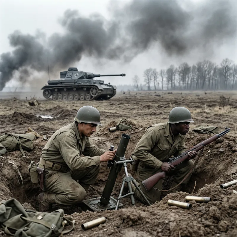 Intense WW2 Battlefield Scene: American Soldiers vs German Panzer